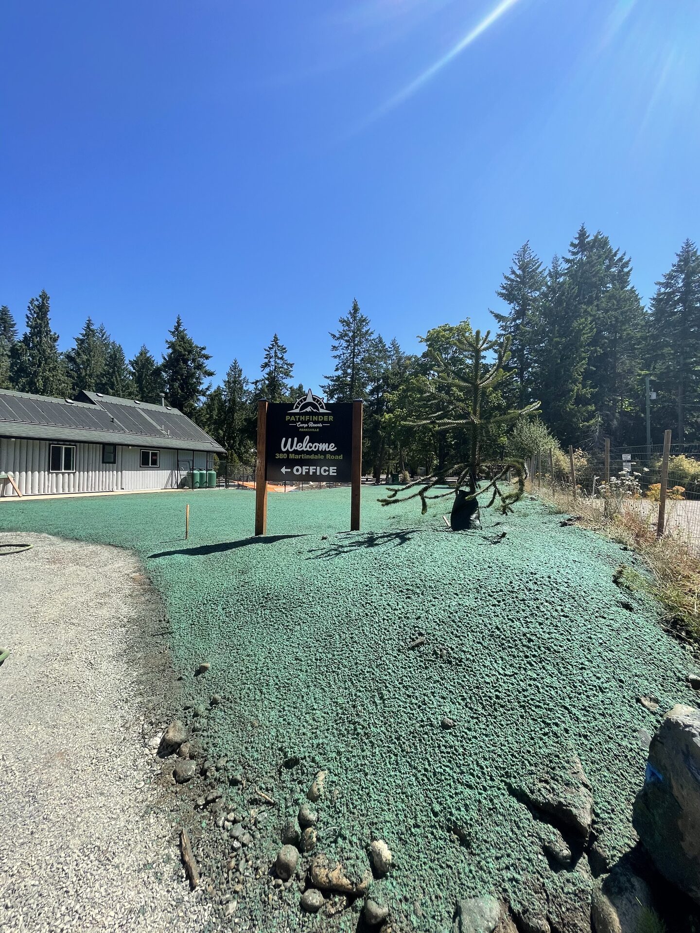 Hydroseeded bank and new planting beds at the entrance of a Comox Valley property